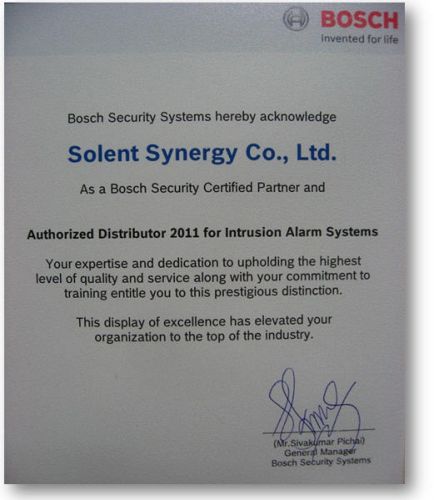 BOSCH Certificate for Solent